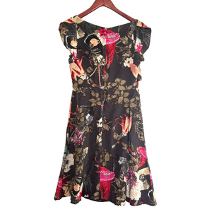 jane story vintage dress cap sleeves pattern printed birds silk